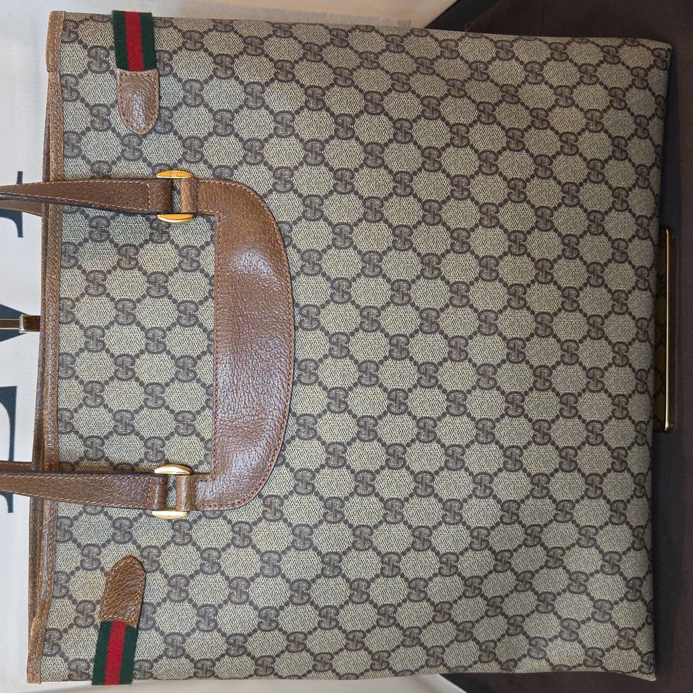GUCCI 1970's Accessories Collection coated canvas/leather/webbing large tote bag - Picture 9 of 17